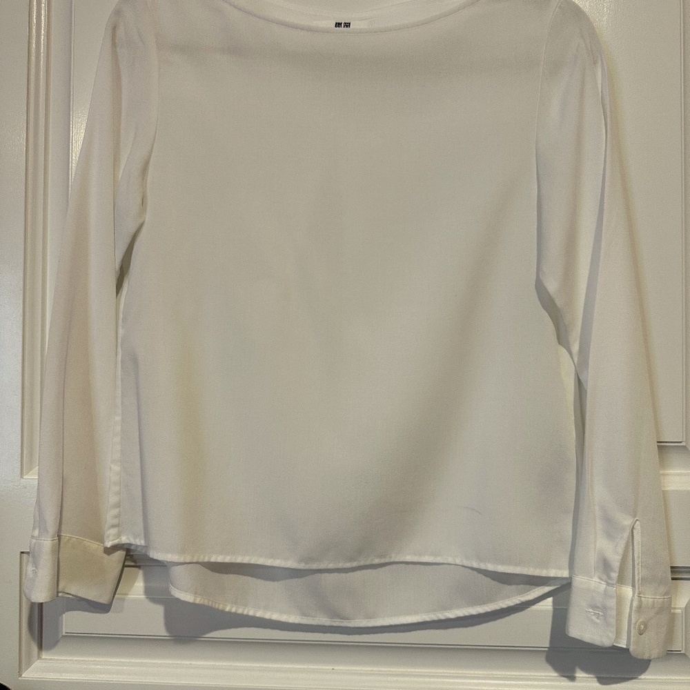 Uniqlo - White 3/4 Sleeve Sheer Blouse Top